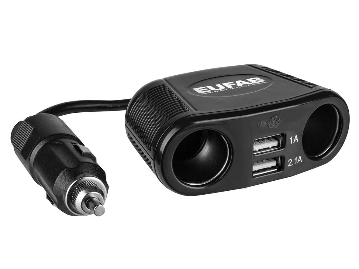 EUFAB16549 Doppelsteckdose 12 V mit Kabel und USB-Anschluss
