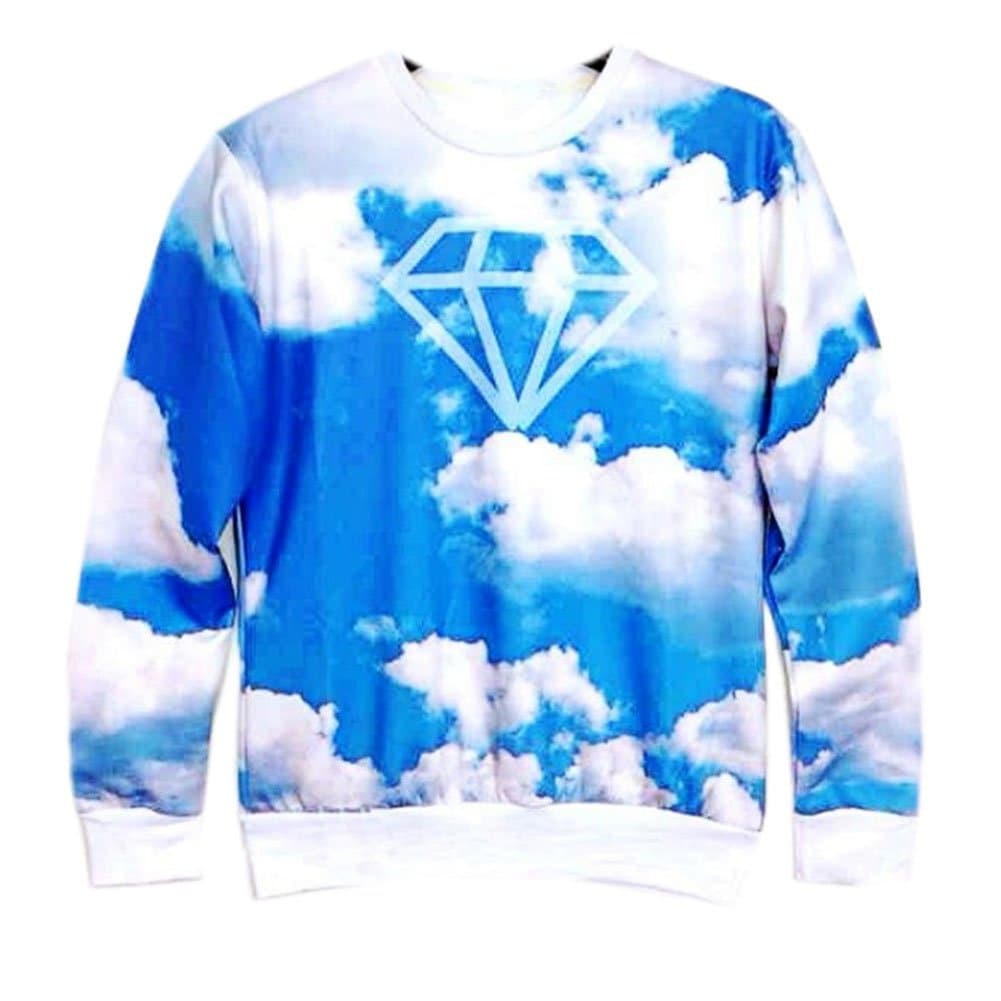 Takra Gold Blue Sky White Cloud Diamond space Hoodies Pullovers 3D Sweatshirts (M)