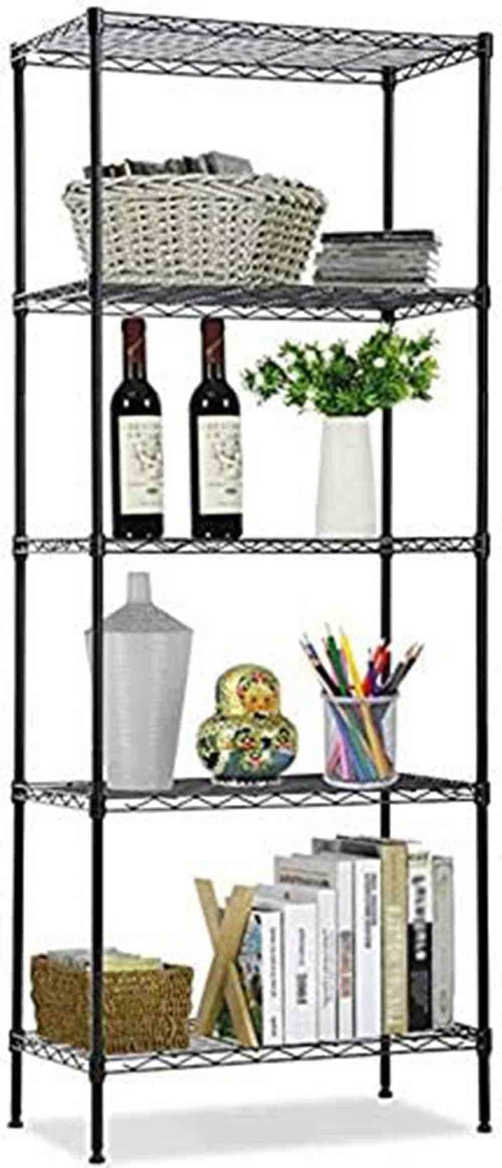 BEONE 5 Tier Wire Shelving Metal Storage Rack Adjustable for Laundry Bathroom, Garage, Living Room, Kitchen Pantry Closet (55x30x150cm,Black)