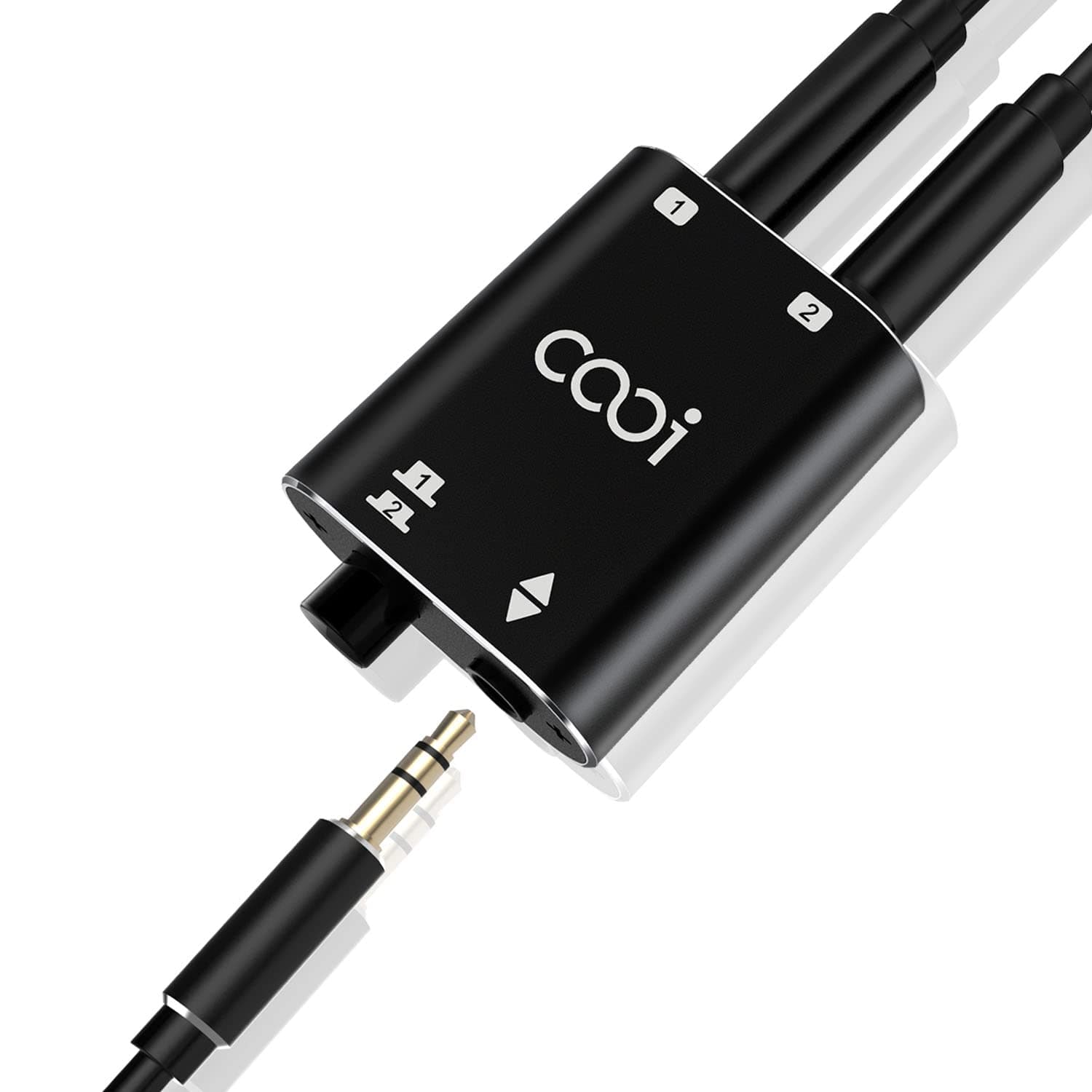 COOIDEA 3.5mm Stereo Audio Switcher - Support 1 In 2 Out or 2 In 1 Out with Audio Cable, 2 Port AUX Speaker Selector for PC, Phone, Laptop, Headphone
