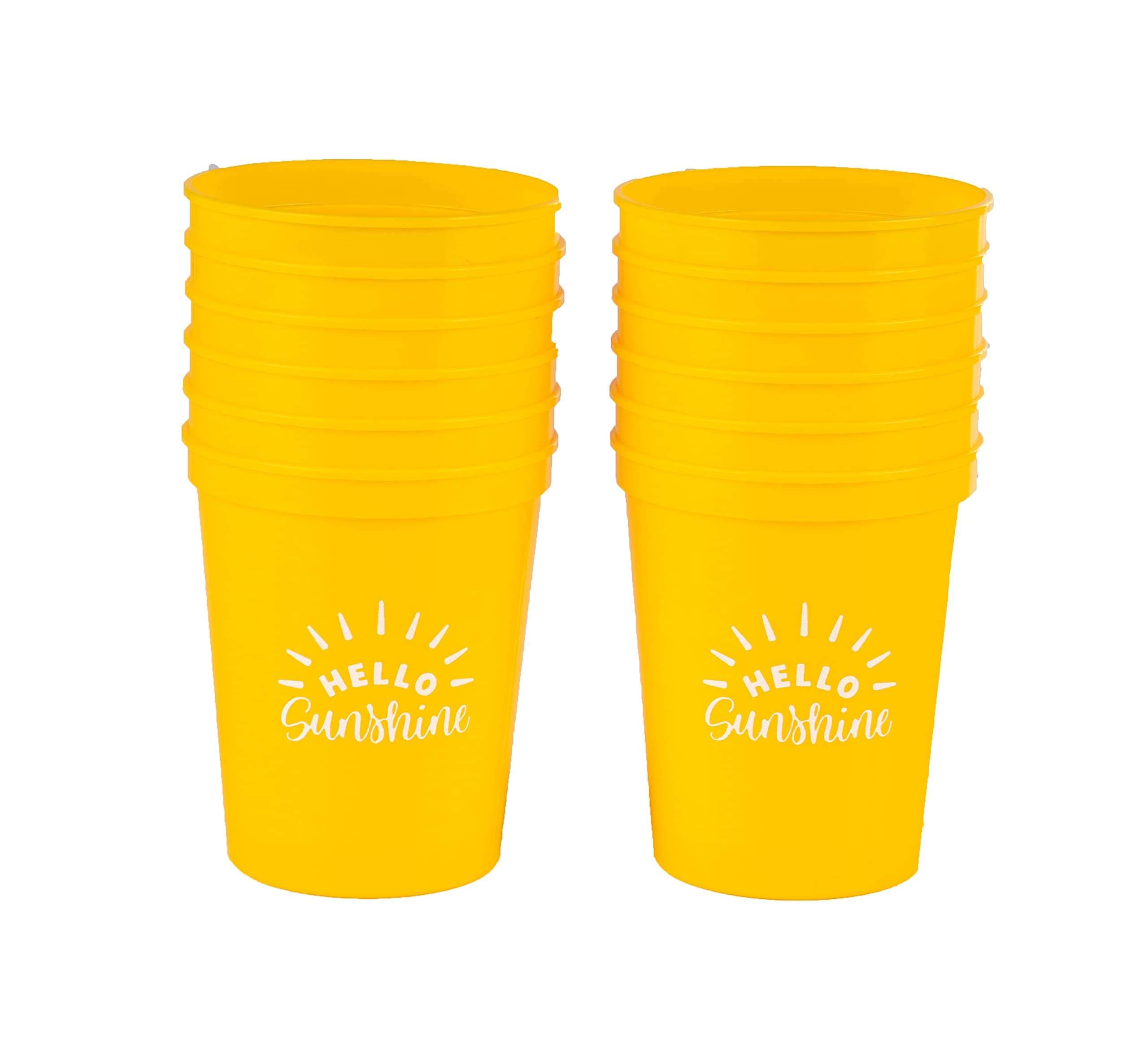 Funky JunqueGirls Weekend Fun Party Cups, Durable 16oz Plastic Cup - 12 Hello Sunshine (Yellow)