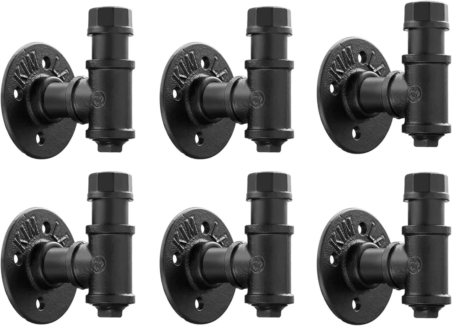 LUCKY-D Rustic Style Industrial Iron Pipe Coat Towel Holder Wall Hook for Hanging, Wall Mounted Vintage Robe Clothes Hanger Heavy Duty Farmhouse,Mounting Hardware Included Black (6 PCS)