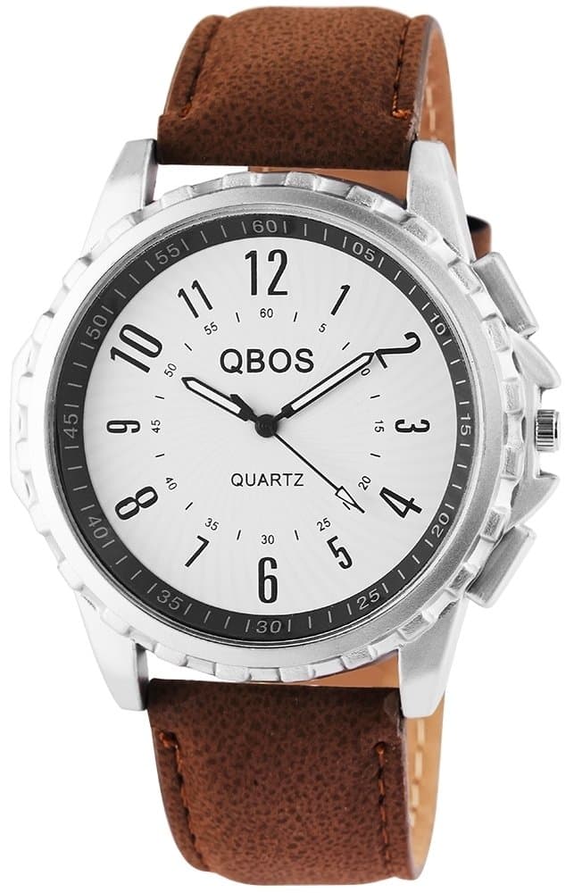 QBOS Men's Quartz Clock with Numeric Index and Large 50 mm Case Mens Watch – 10000040006