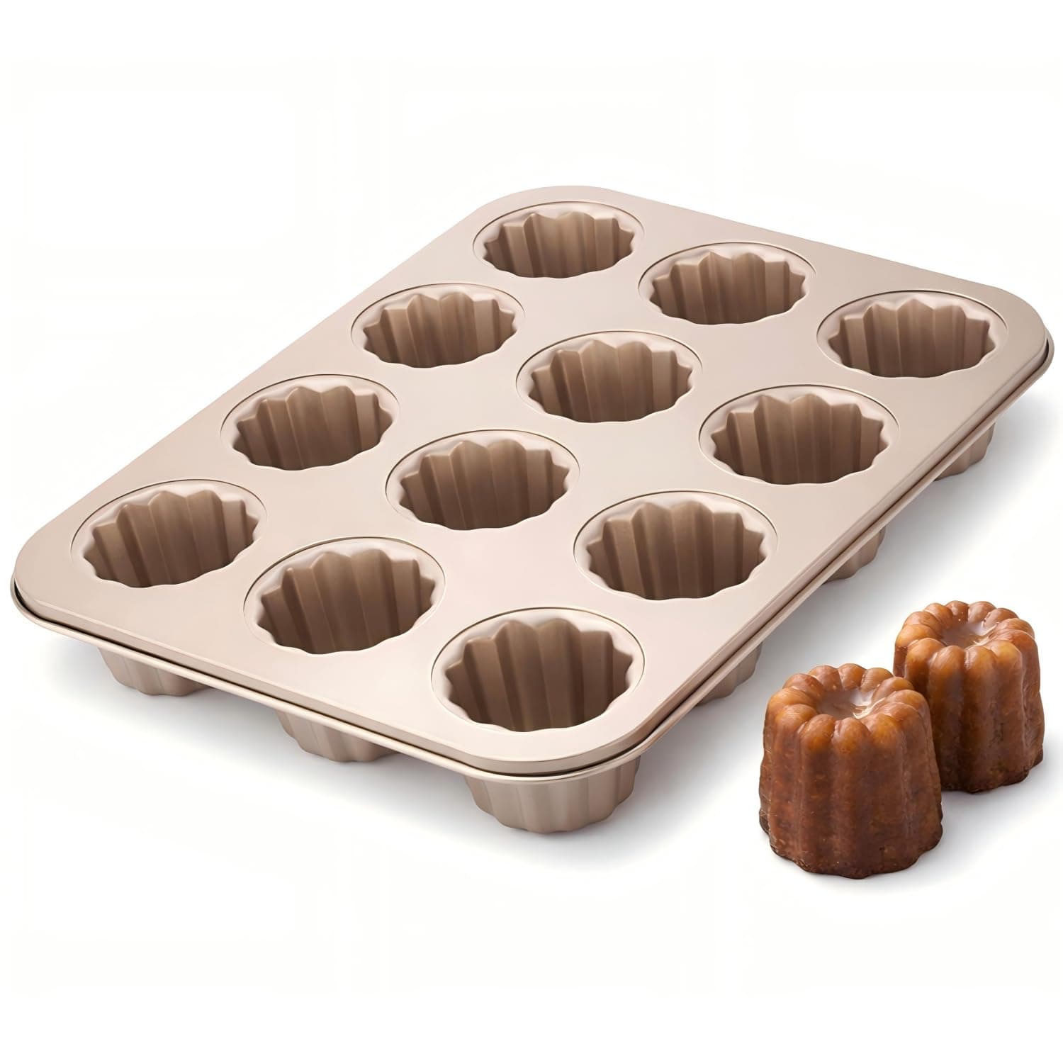 iToids 12 Cups Canele Mold Cake Pan, Non-Stick Baking Pan for Oven, Carbon Steel Bakeware Tools, French Pastry Molds, Muffin Cupcake Pan (12-Cavity)