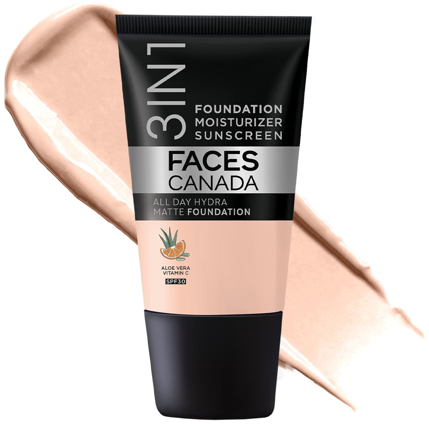 FACES CANADA All Day Hydra Matte Foundation - Mini | 3-in-1 Foundation + Moisturizer + SPF 30 | 24 HR Aloe Hydration & Vitamin C | 10HR Long Wear | Medium to High Buildable Coverage | Rose Ivory, 15ml