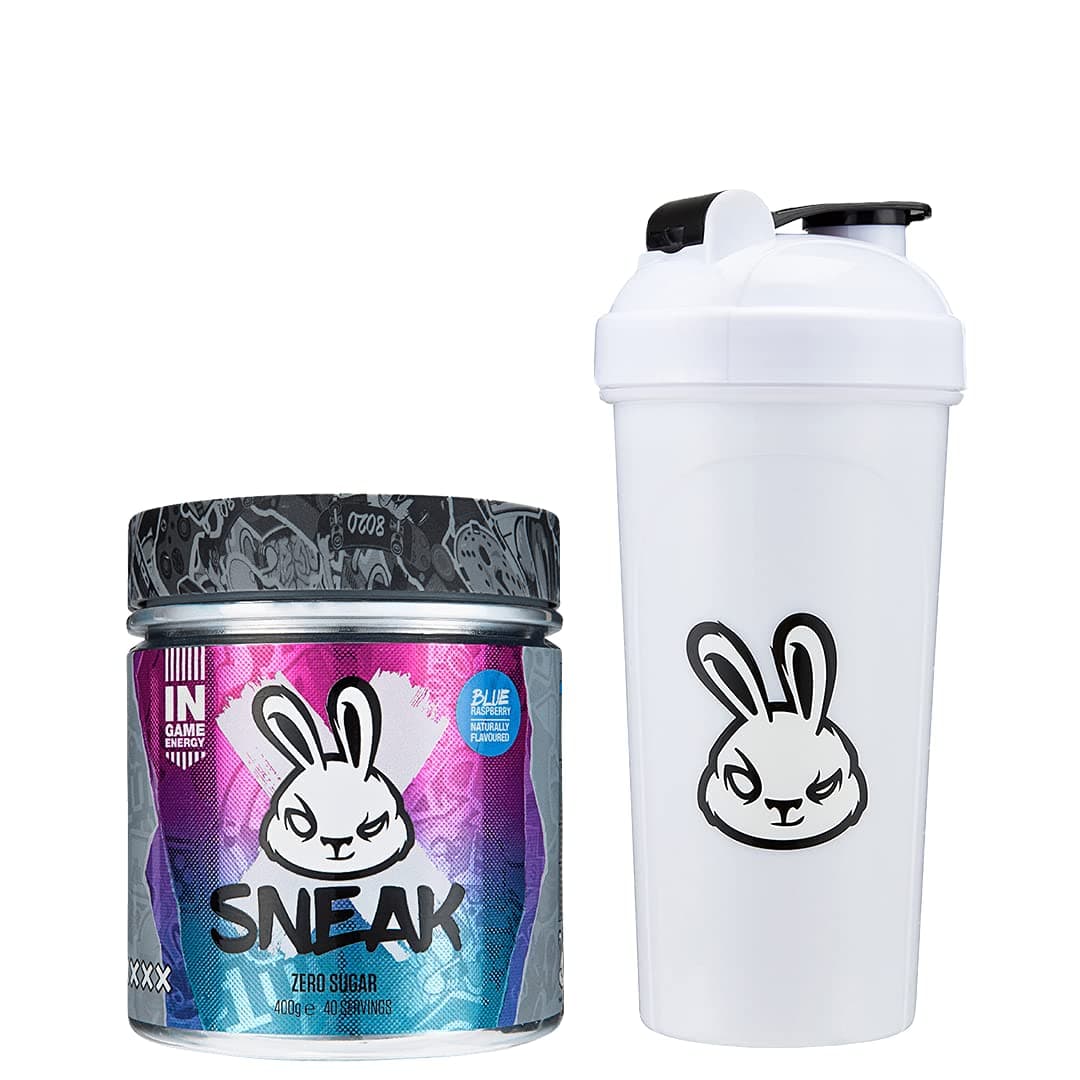 SNEAK | Blue Raspberry Edition | In-Game Focus Boost Energy Drink, Zero Sugar, Low-Calorie, Vegan | 40 Servings & OG Shaker Bundle