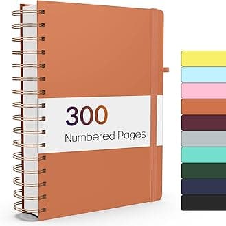 Forvencer Lined Spiral Journal Notebook with 300 Numbered Pages, A5 Thick Journals for Writing with 100GSM Paper, Hardcover Notebooks with Contents for Work, School, Women, Men, Orange
