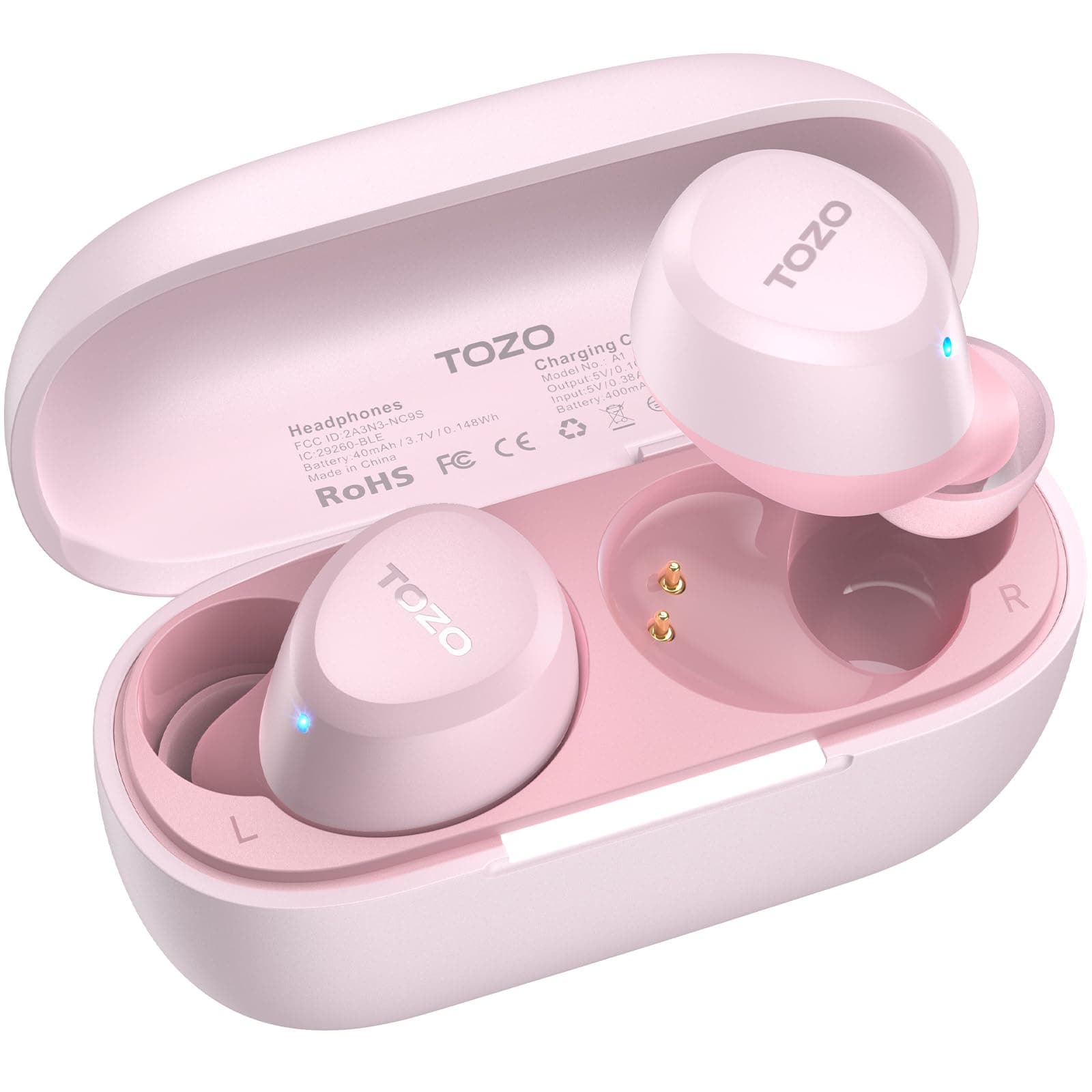 TOZO A1 Wireless Earbuds Bluetooth 5.3 Light Weight in Ear IPX5 Waterproof Headphones 2 Mic for AI Calls, Immersive Premium Sound Bass Headset with Charging Case, 32 Presets EQ Customization via App