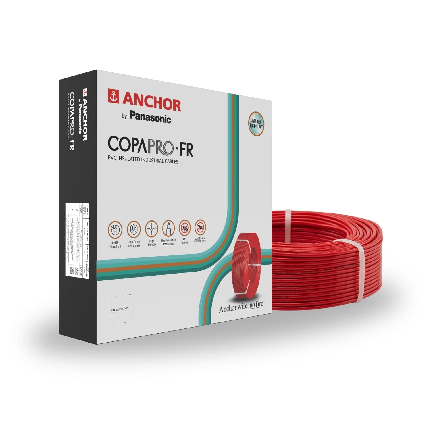 Anchor by Panasonic 1 mm COPAPro FR Electrical Wire, 90 Meter Fire Resistant Single Core PVC insulated Pure Copper Wire, Anti Rodent Anti Termite Flexible Wire for Connections (RED, 96138RD)