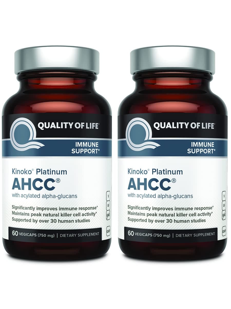 Quality of Life 2 Pack AHCC Kinoko Platinum 750 mg– Premium Immune Support Supplement 60 Count Bottles