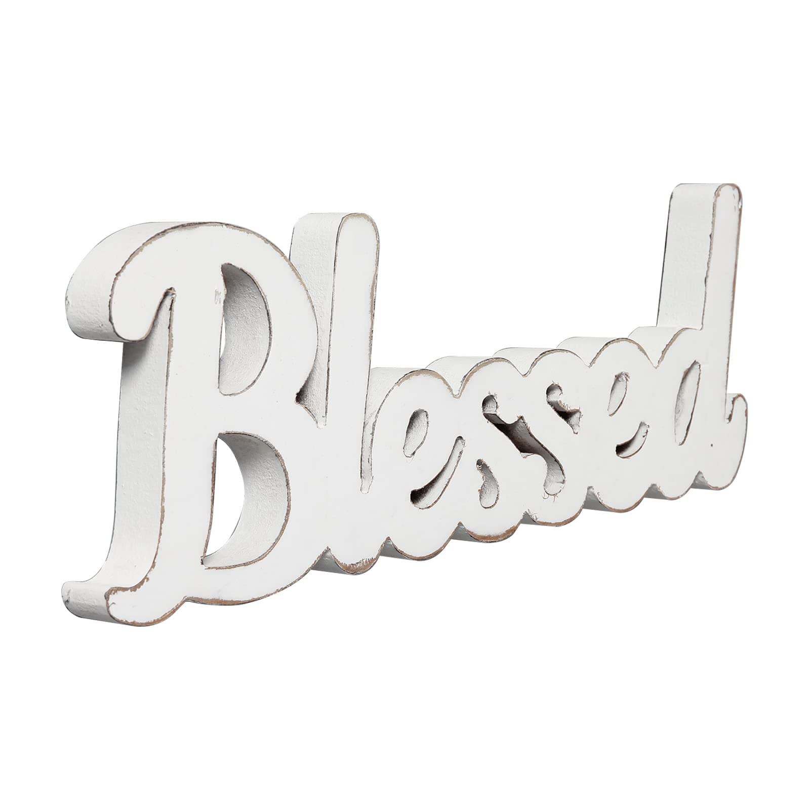 Rustic White Wooden Blessed Sign for Tabletop 15 Inch, Wall Hanging Farmhouse Blessed Signs for Home Decor, Handmade Thanksgiving Signs Decor, Christmas Signs for Living Room Entryway
