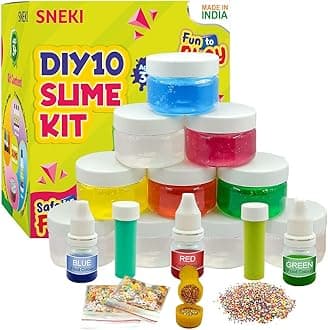 SNEKI 10 Slime Kit Non Sticky Crystal Clay Kids Slime Jelly Putty Toy for Kids Educational Creative DIY Toys Stress Relief Toy Kit for Girls Boys with Glitter Charms Stars Food Colors Beads Ball Set