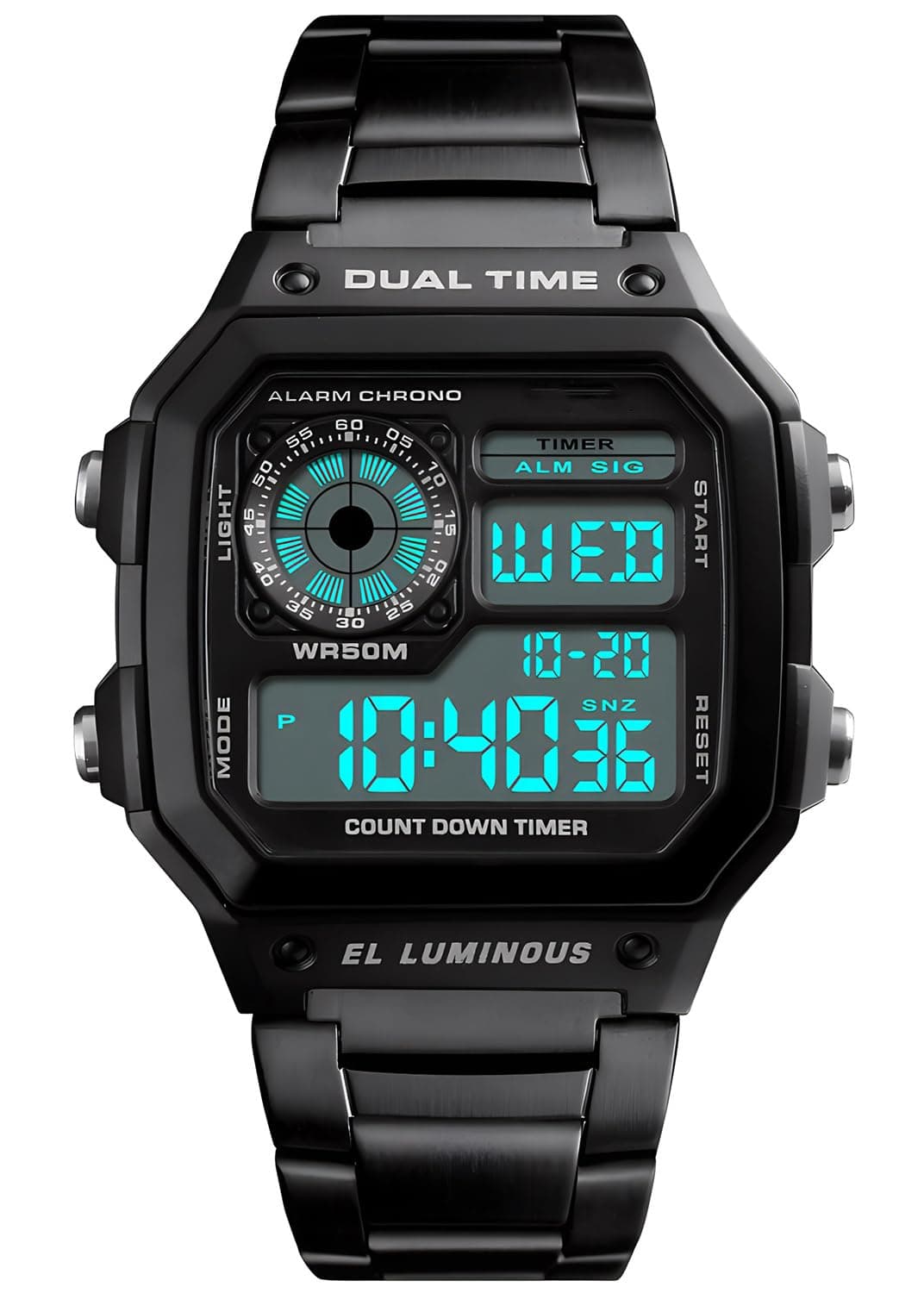 Men's Digital Multi-Function Watches Dual Time Alarm Stopwatch Countdown Backlight Waterproof Watch