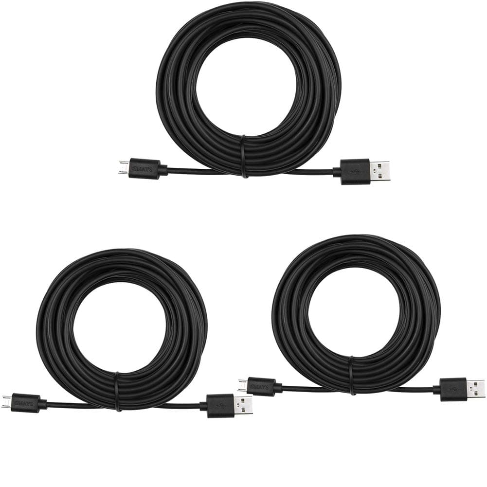 Smays Extension Cable Replacement for Blink Mini, Eufycam 2c, Wyze Cam V3 or Pan V2, Yi Camera, NestCam - Power Cord 25 ft Black, 3-Pack
