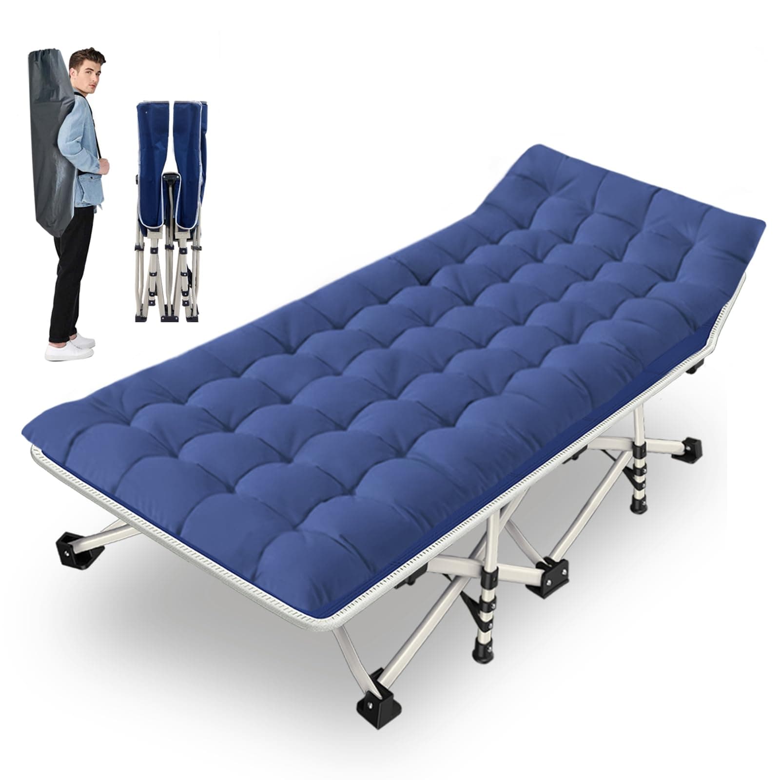 Camping Cot with Mattress Comfortable and Sturdy Load up to 450LB Cots for Sleeping Camping Bed Folding Cot with Carry Bag for Home Office Outdoor Vacation