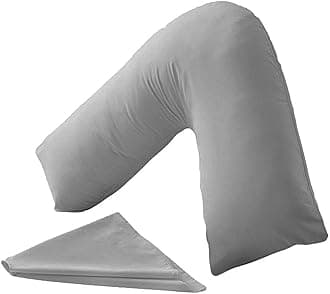 HOMES-LINEN Orthopaedic V-Shaped Pillow Extra Cushioning Support For Head, Neck & Back (Grey, V-Pillow With Cover)