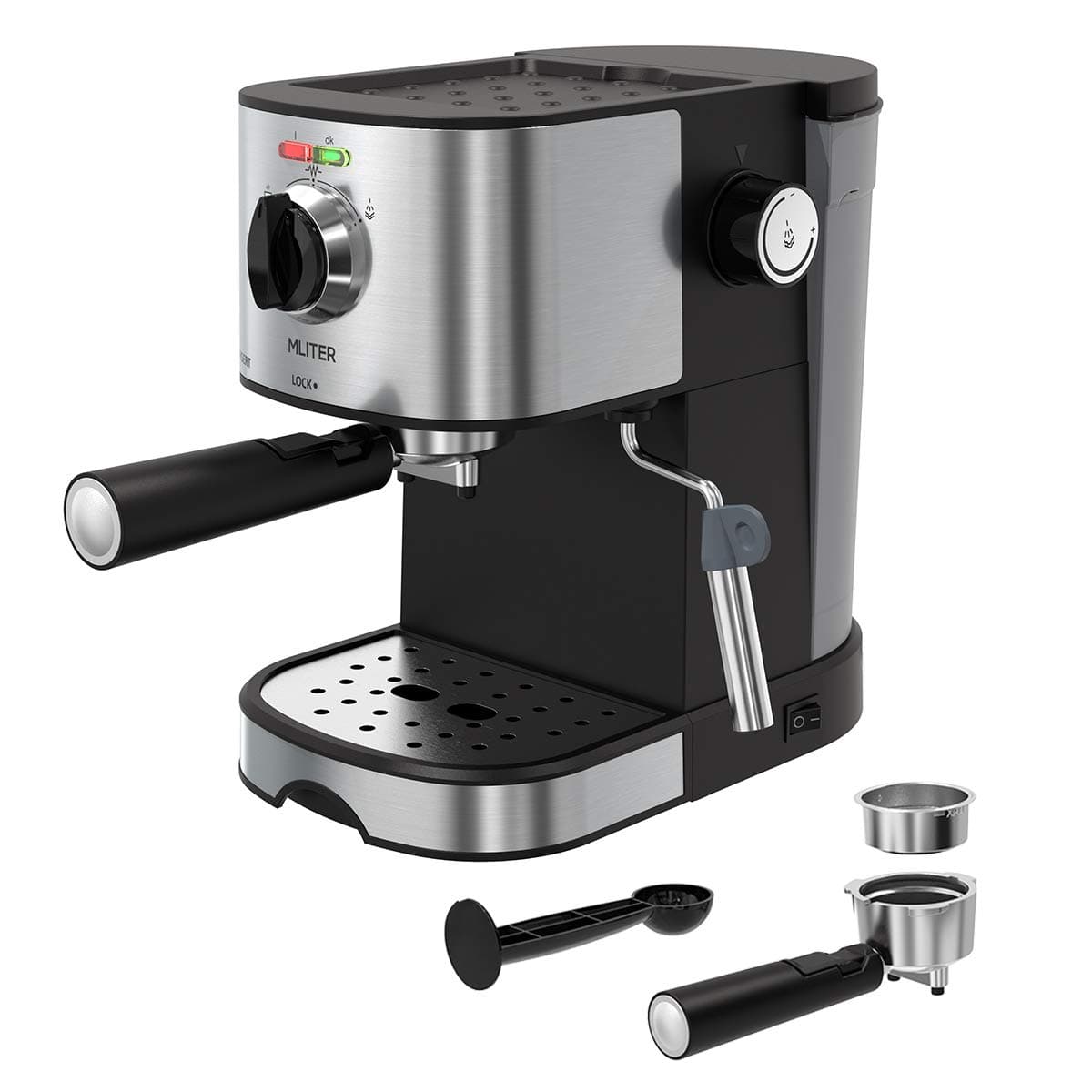 MLITER Coffee Maker Espresso Cappuccino Coffe Machine with Pump, Steam Wand, Measuring Spoon with Tamper for Hot Drinks, Cappuccino, Home - Black