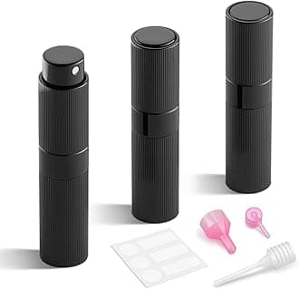 LISAPACK 8ml Stripe Perfume Atomizer Spray Bottle, 3pcs Travel Cologne Sprayer Refillable, Empty Mini Portable Perfume Dispenser (Black)