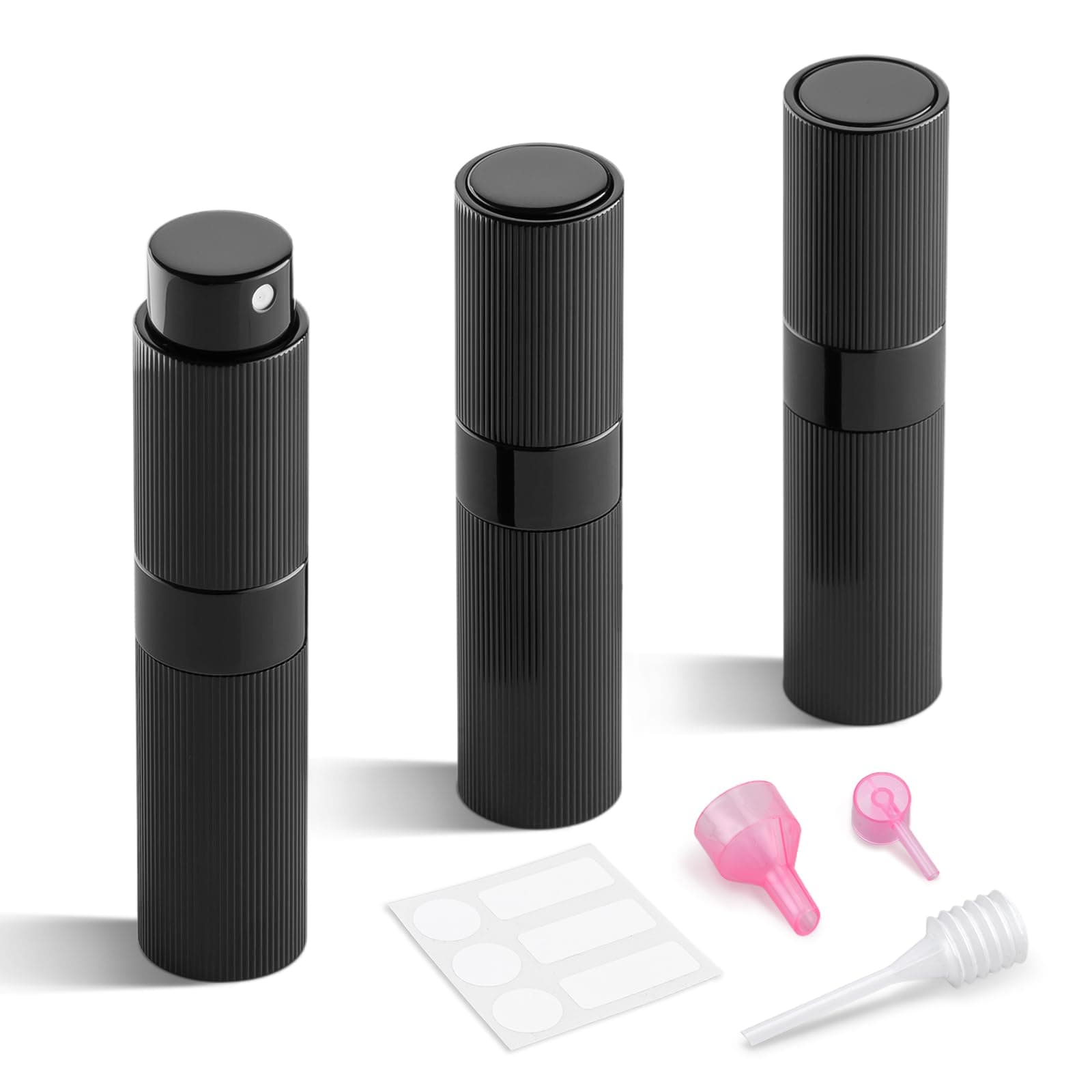 LISAPACK Perfume Travel Refillable Bottle - Atomizer Cologne Spray for Men Portable - Mini Sprayer Empty for Refill - Small Size Black 8ML Striped