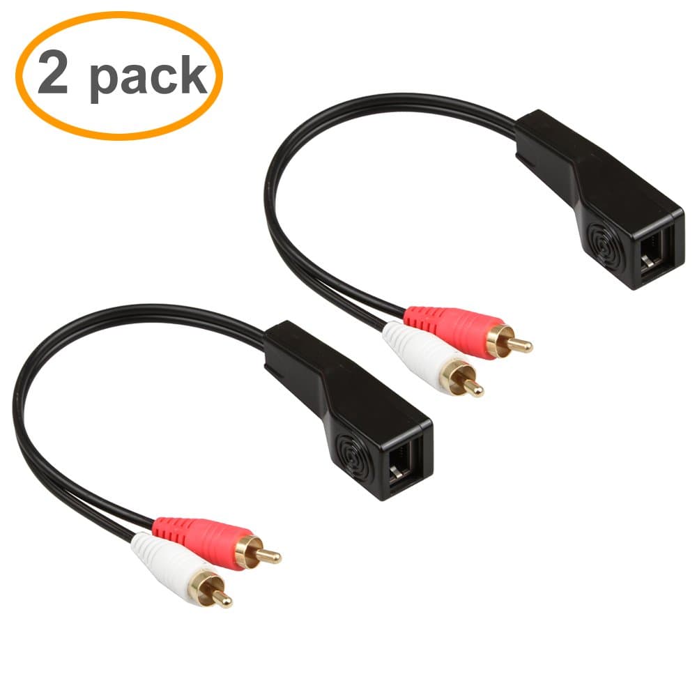 RELPER 2Pack Stereo RCA To Stereo RCA Audio Extender Over Cat5/6 Up To 200M (2x RCA Extender up to 200M)