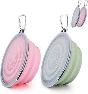 SLSON Dog Bowls Pet Collapsible Bowl with Cover Lids,2 Pack Dog Travel Bowls Portable Foldable Cat Water Dish Bowl for Pets Walking Parking Camping (Fairy Pink and Sprout Green, Large)