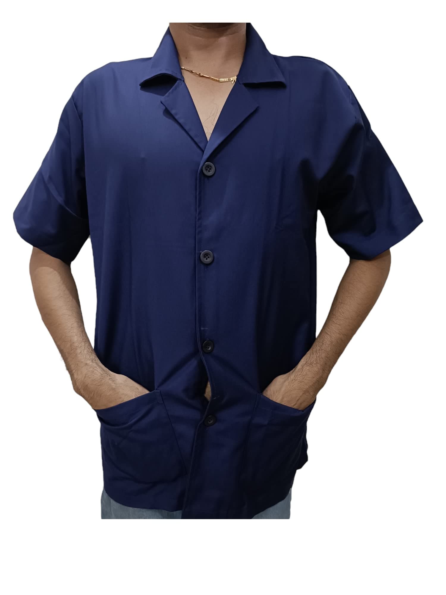 SAFETYNEXT Navy Blue Half Sleeve Lab Coat Polyester/Appron Shirting fabric Free Size