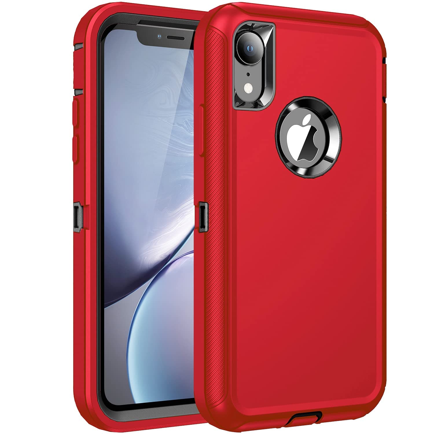 Regsunfor iPhone XR Case,Shockproof 3-Layer Full Body Protection，[Without Screen Protector] Rugged Heavy Duty High Impact Hard Cover Case for iPhone XR 6.1-inch,Red/Black