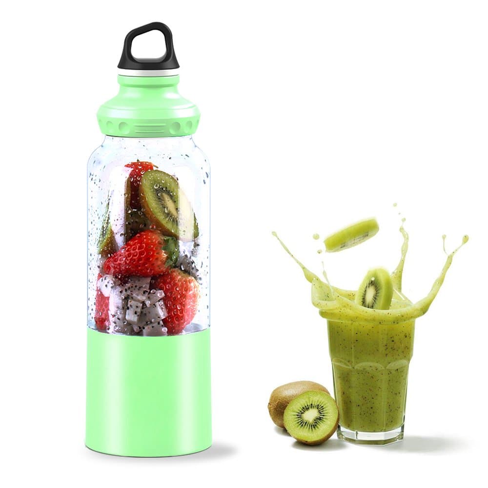 Portable Blender 350mL USB Juicer Cup, Fruit Mixing Machine, Personal Size Electric Rechargeable Mixer, Shakes Smoothies Blender with USB Charger Cable (Blue)