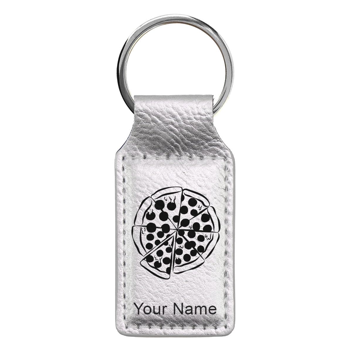 LaserGram Rectangle Keychain, Pizza, Personalized Engraving Included