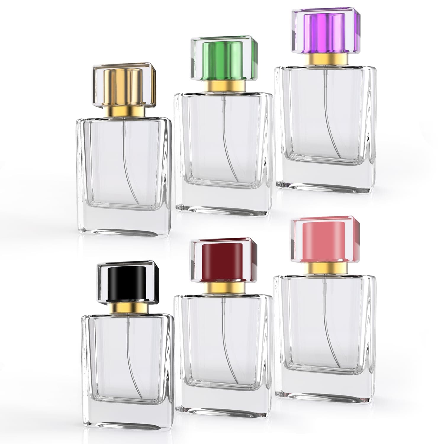 6 Pack Refillable Perfume Atomizer 50ml 1.7oz Large Perfume Bottle for Essential Oils, Perfumes,Empty Clear Glass Mist Spray Bottle for Traveling and Outgoing
