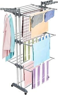 LiMETRO STEEL Stainless Steel Double Pole 3 Layer Stainless Steel Cloth Drying Stand with Hanger, 42x15x68 cm