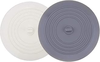 V-TOP Tub Stopper 2 Pack, 6 inches Large Silicone Bathtub Stopper Drain Plug Sinks Hair Stopper Flat Suction Cover for Kitchen Bathroom and Laundry (White&Gray)