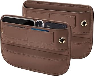 Premium Leather Seat Gap Filler Organizer, Universal Fit Car Accessories for Women/Men Interior, Center Console Organizer With Card Slots for SUV Truck (Brown, 2 Pack)