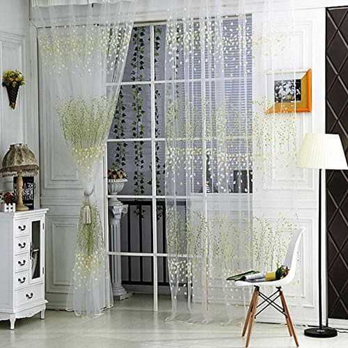 Anself Window Voile Screening Curtains Sheer Drape Panel Wintersweet Pattern for Door Room Decoration 84.2 38.8in