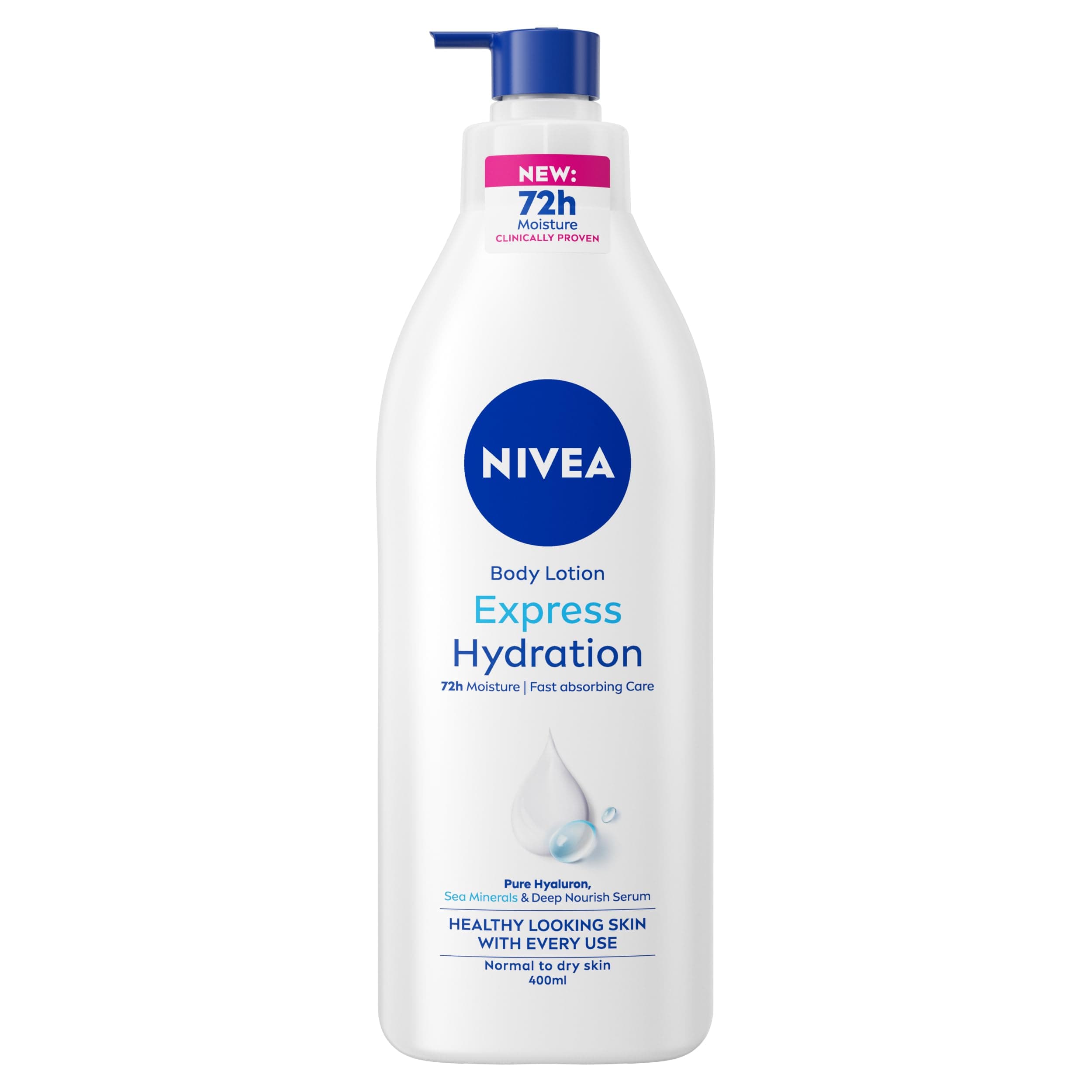 NIVEA Express Hydration Body Lotion (400ml), Fast Absorbing 72H Hydration Body Moisturiser for Dry Skin Made with Deep Moisture Serum and Sea Minerals, Smooth Skin Lotion