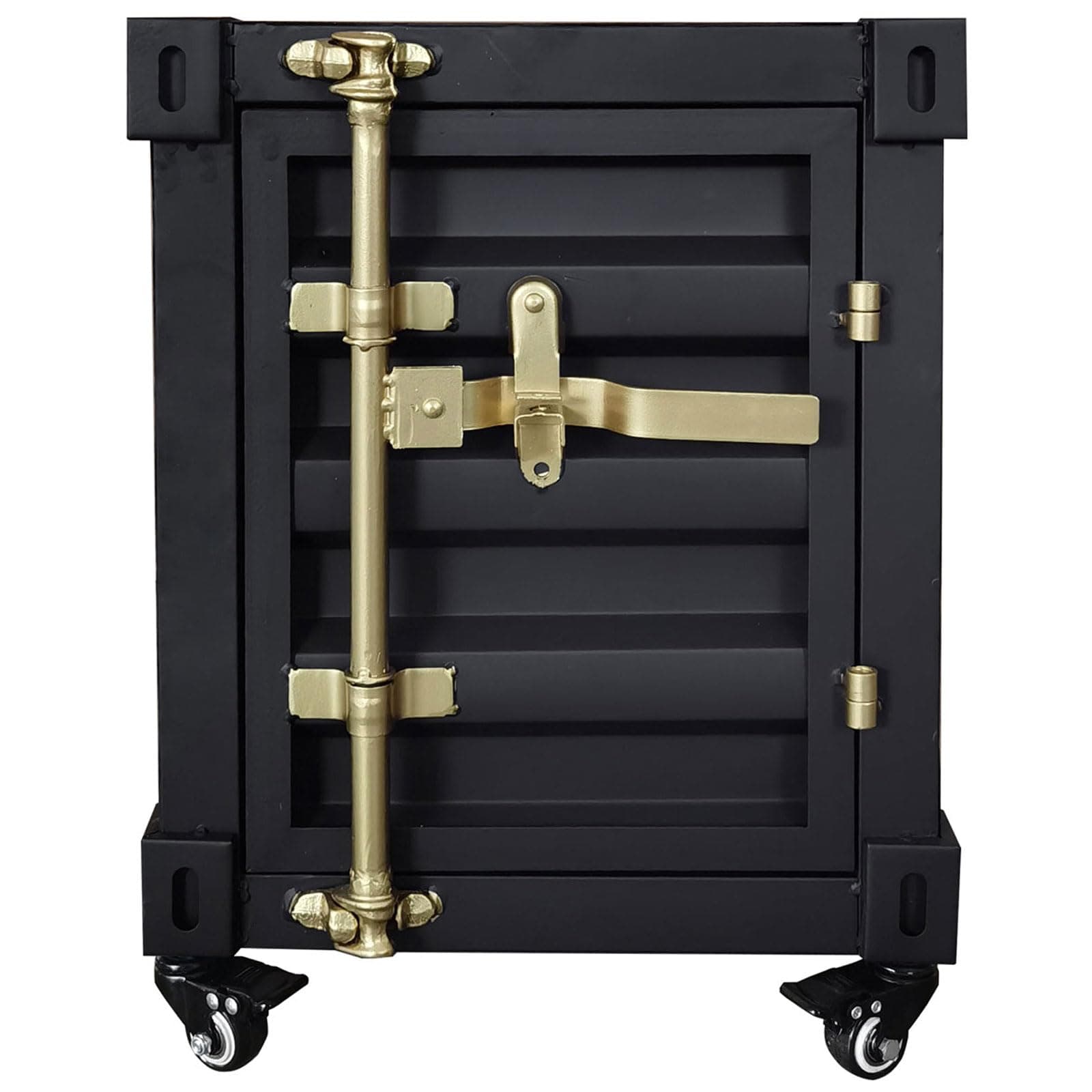 Industrial Container Side Table,Black-with Wheels,Industrial Nightstand Table for Bedroom (A,16 * 15 * 22inch)