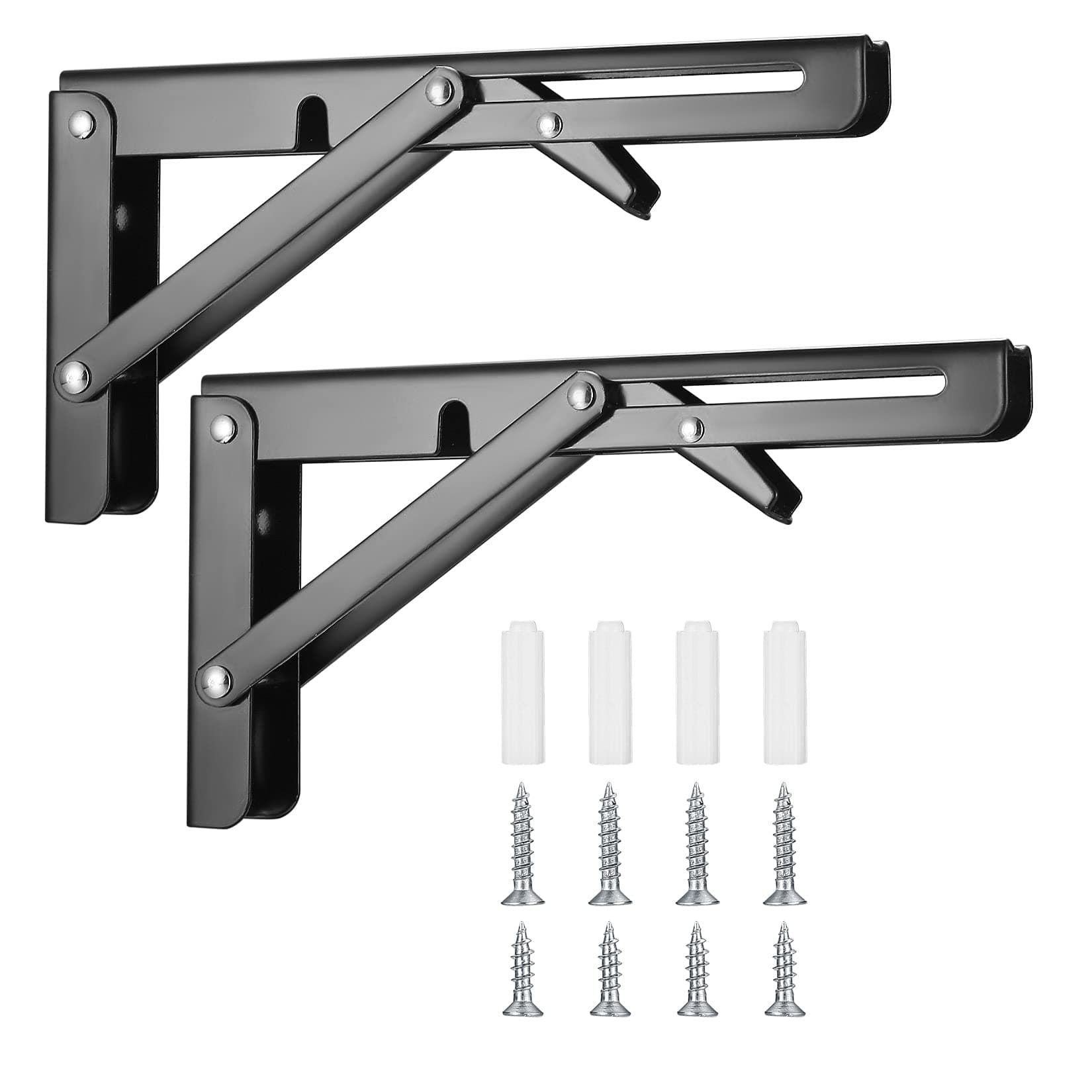 YiPHomnFolding Console, Heavy Duty Stainless Steel Foldable Angle Shelf Bracket, Wall Mount, Silver
