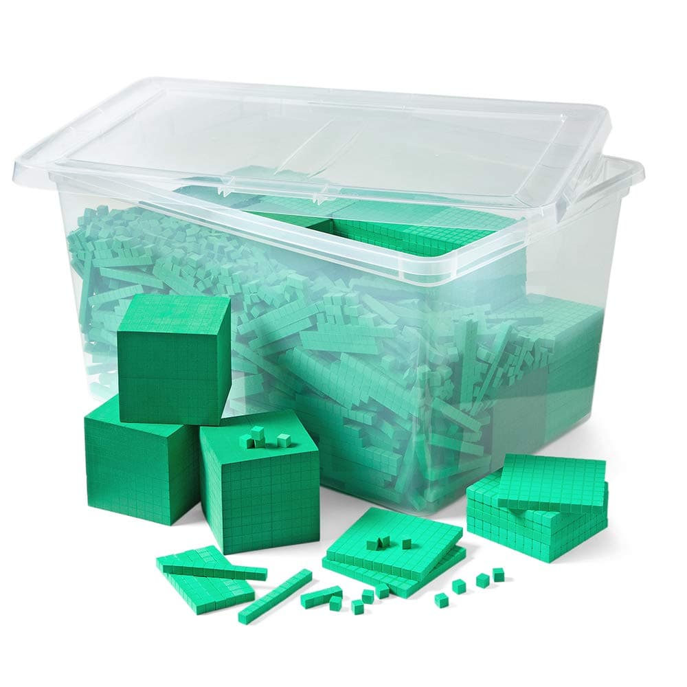 hand2mind Green Foam Base Ten Blocks Complete Set, Place Value Blocks, Counting Cubes for Kids Math, Base 10 Math Manipulatives for Kids, Kindergarten Homeschool Supplies (Set of 1610)