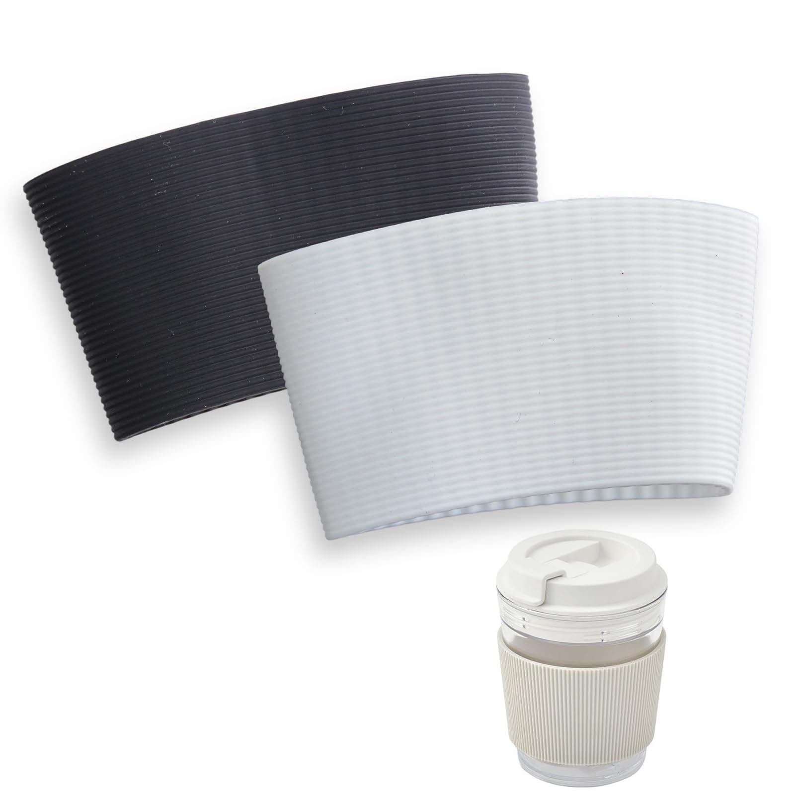 Coffee Cup Sleeve, 2 Pcs Silicone Cup Covers for Drinks (Black and White) Coffee Cup Sleeve Reusable Glass Bottle Mug Cup Sleeve Protector Cover