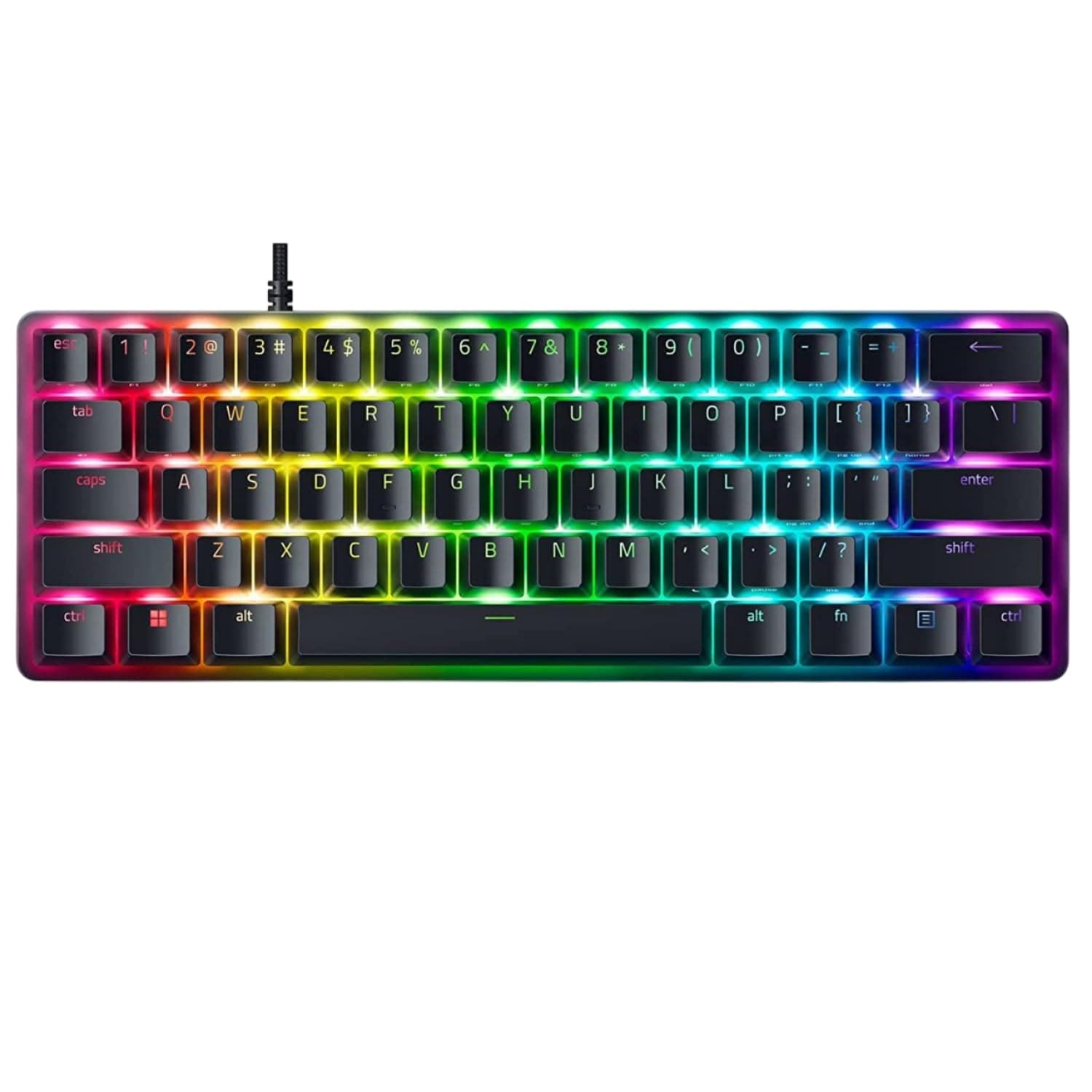 Huntsman Mini 60% Compact Gaming Keyboard: Purple Switch, Clicky Optical-Mechanical Switches, Doubleshot PBT Keycaps, Detachable USB-C Cable, US Layout - Black