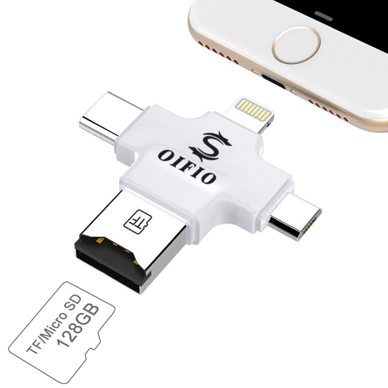 Portable Card Readers, Mobile phone USB flash drive USB TF Flash Memory USB Stick with Lightning Connector for iPhone, iPad,Mac, PC,Android,White