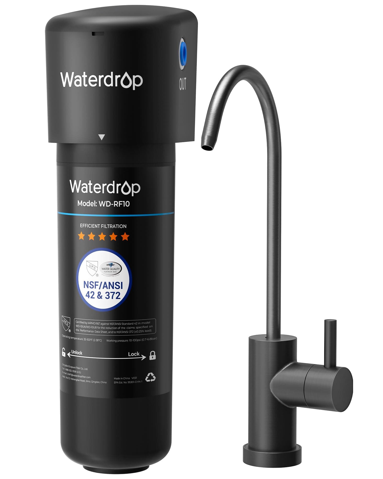 Waterdrop 10UB Water Filter System with Special Tap, NSF/ANSI 42 Certified, 11000 Gallons Water Filter for Drinking Water, Reduces 99.99% Lead, Chlorine, Bad Taste