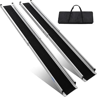 Ruedamann 8FT Telescoping Wheelchair Ramp, Usable Width 6.1", 600Lbs Capacity, Adjustable Wheelchair Ramp, Aluminum Non-Skid Ramps for Home, Steps, Stairs, Doorways, Portable Handicap Ramp, 2 Packs