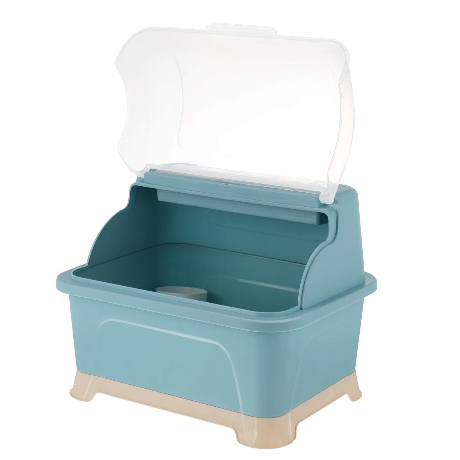 YARDWE Dish Drying Rack Kitchen Dish Drainer With Lid Cover Nursing Bottle Storage Box Countertop Kitchen Utensil Cutlery Plate Cup Drying Caddy Box(Polypropylene, Blue)