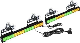 ASPL 2x16.8 inch Emergency Flashing LED Traffic Advisor Strobe Light Bar 32LED 26 Flash Patterns Interior Safety Warning Lights (Amber/Green)