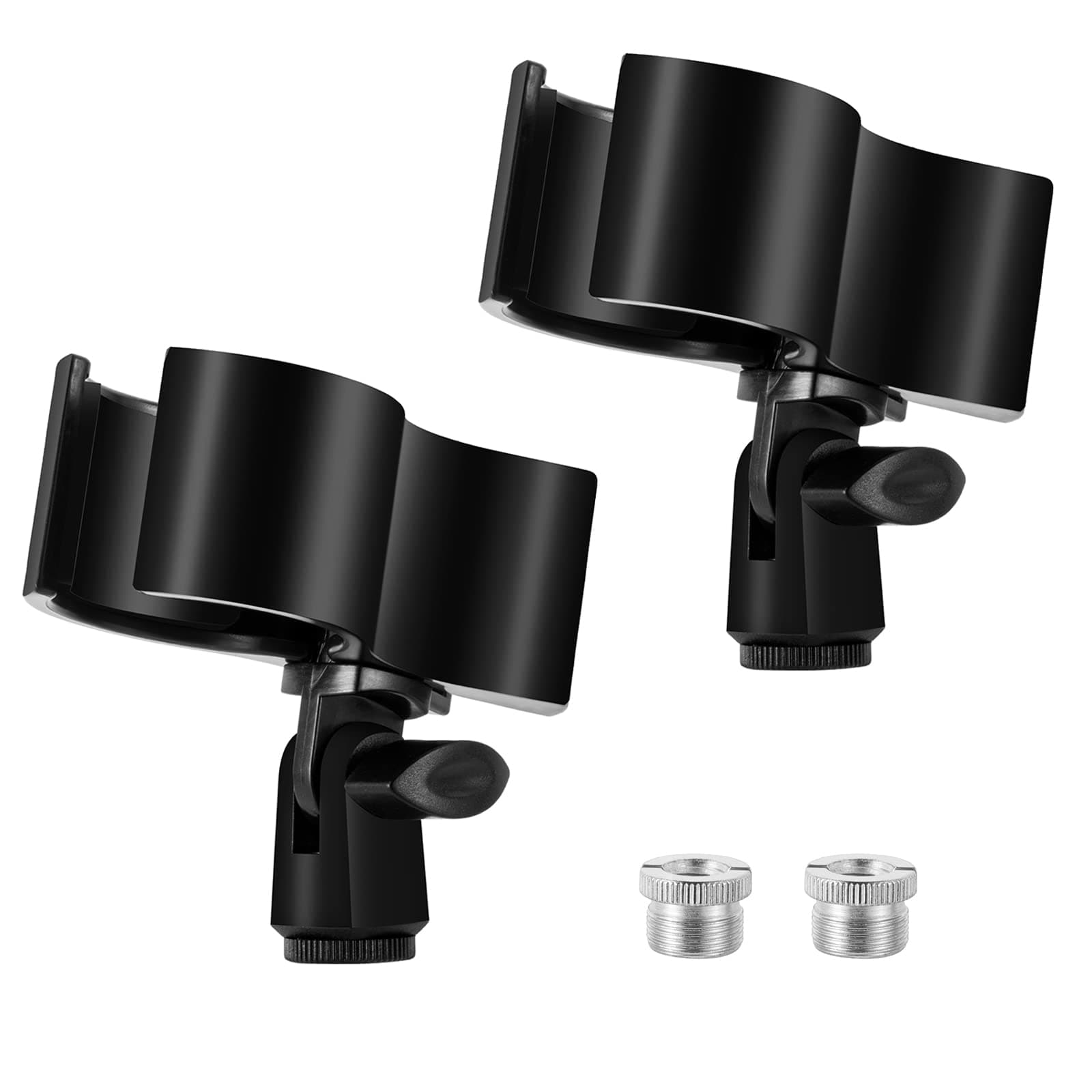 BILIONE 2pcs Versatile Microphone Clip, Adjustable Mic Holder for Microphones with Outer Diameter Range 1.26" from 2.3", with 5/8" Male to 3/8" Female Screw Adapter(Black)