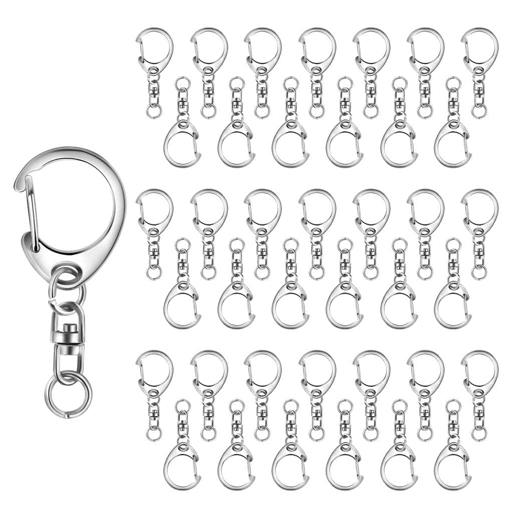 KASTWAVE 50 Pcs Key Ring With Chain, Silvery D Snap Hook Split Keychain Parts, Metal Hardware With 8mm Open Jump Ring and Connector, Make Your Own