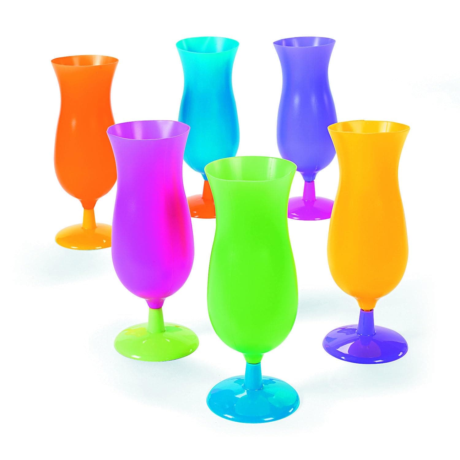 Fun Express Plastic Cocktail Glasses Hurricane Style 14 oz Set of 12 - Neon Reusable Tiki Glasses for Cocktails, Luau Cups & Outdoor Parties | Unbreakable Acrylic Drinkware for Pool & Summer Events