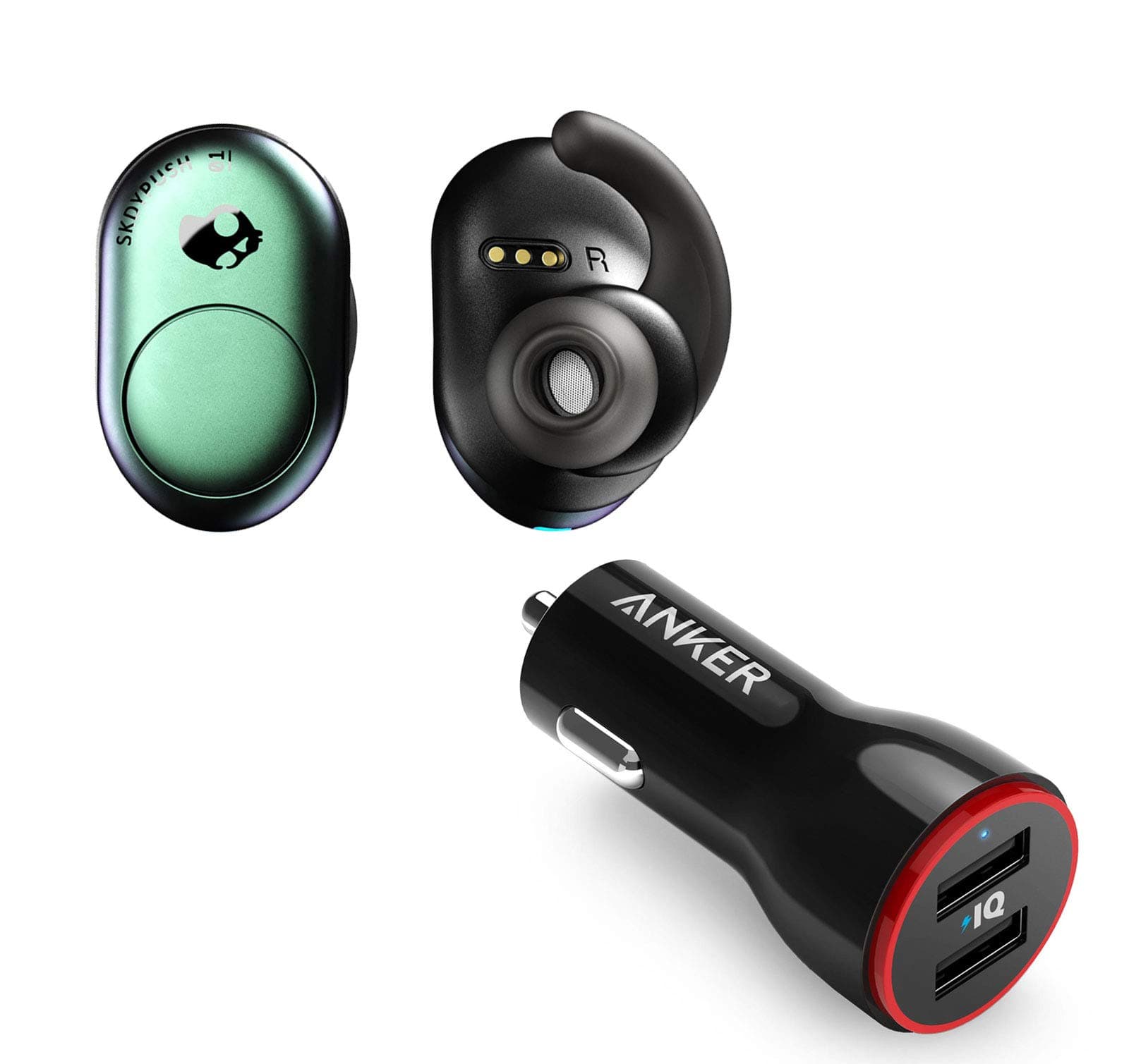 Skullcandy Push True Wireless Bluetooth Earbuds Bundle with 2-Port USB Car Charger - Psycho Tropical