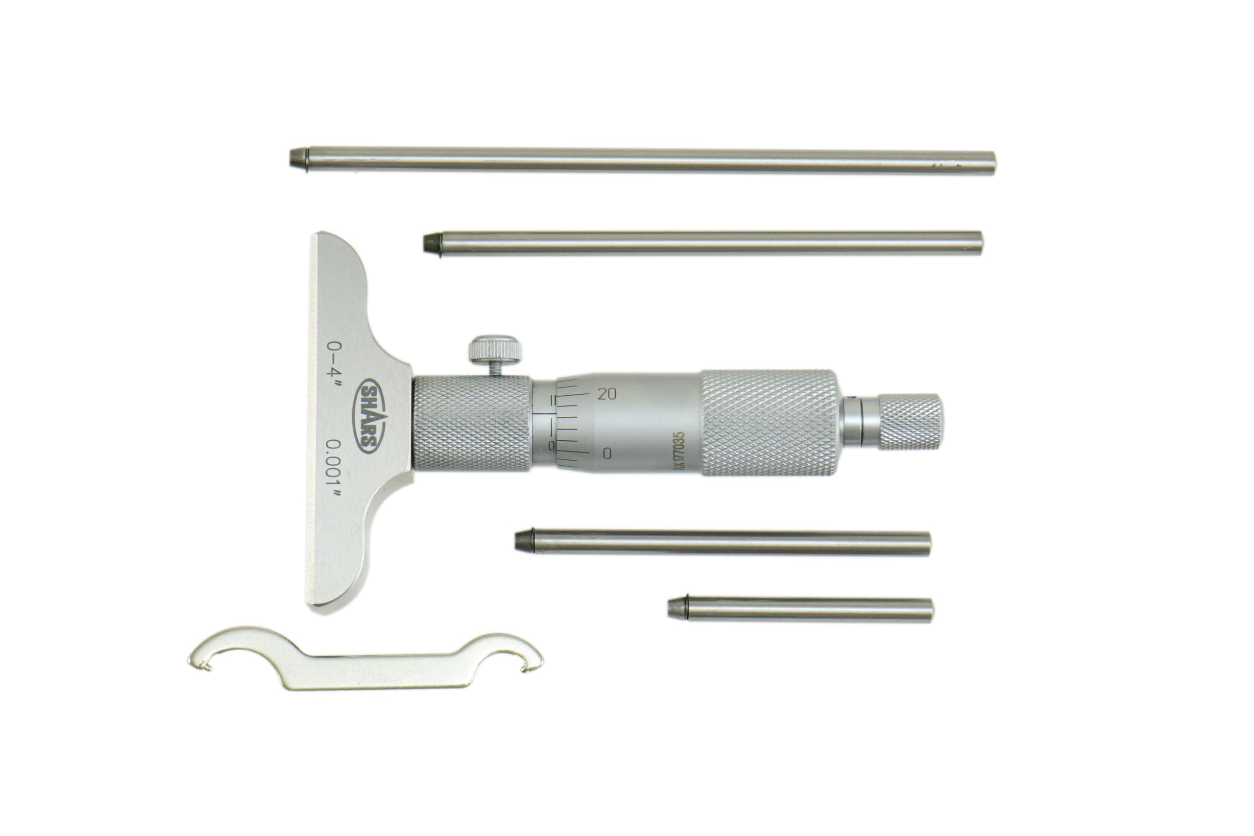 Shars 0-4" Depth Micrometer, 0.001" Graduation, 2.5" Base, 4 Rods, 0.0002" Accuracy 303-2503 P)